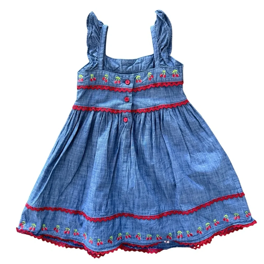 Gymboree Blue Chambray Cherry Dress size 3T (fit 4)